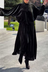 Women Casual Velvet Turtleneck Loose Top + Skirt Suit