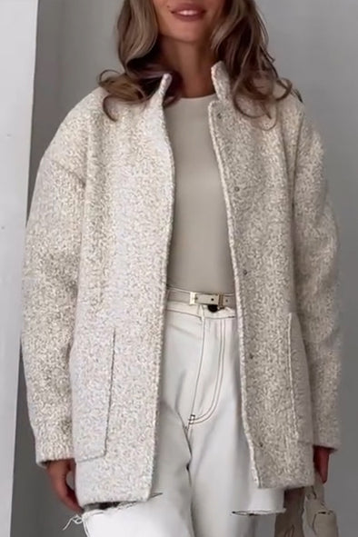 Women Round Neck Solid Color Casual Jacket