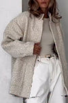 Women Round Neck Solid Color Casual Jacket