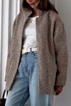 Women Round Neck Solid Color Casual Jacket