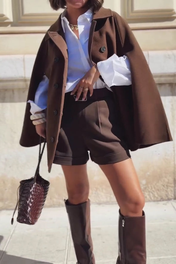 Women Elegant Double-Breasted Cape Coat