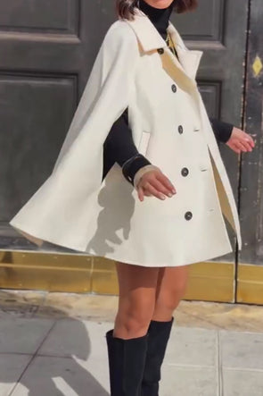 Women Elegant Double-Breasted Cape Coat