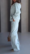 Women Round Neck Hooded Jacket + Pants Casual Suit