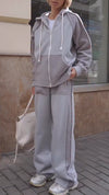 Women Round Neck Hooded Jacket + Pants Splicing Casual Suit