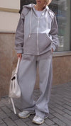 Women Round Neck Hooded Jacket + Pants Splicing Casual Suit