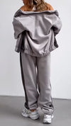 Women Stand Collar Zipper Contrasting Jacket + Pants Casual Set