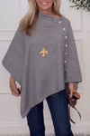 Women Round Neck Side Button Irregular Casual Top