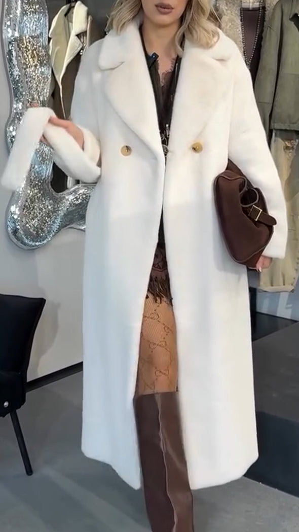 Women's Fur Lapel Warm Slit Long Coat