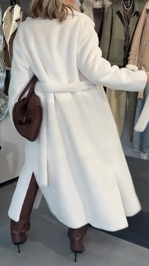 Women's Fur Lapel Warm Slit Long Coat