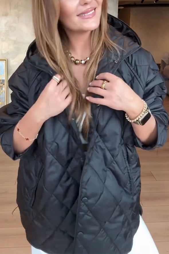 Women Hooded Plaid Solid Color Casual Jacket
