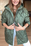 Women Hooded Plaid Solid Color Casual Jacket