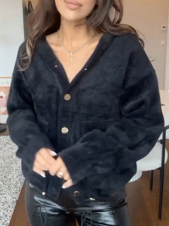 Women Plush Buttoned Casual Coat