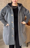 Women Hooded Printed Paneled Knit Sleeve Casual Jacket