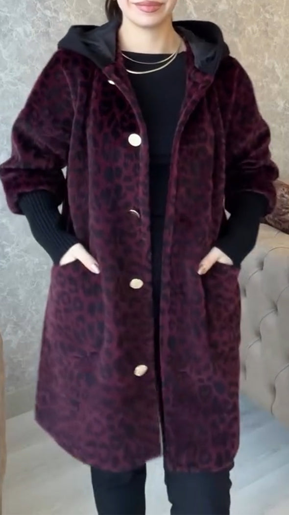 Women Hooded Printed Paneled Knit Sleeve Casual Jacket