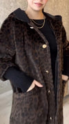 Women Hooded Printed Paneled Knit Sleeve Casual Jacket
