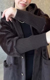 Women Hooded Printed Paneled Knit Sleeve Casual Jacket
