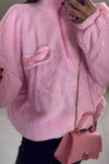 Women Casual Warm Zipper Stand Neck Plush Top