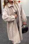 Women Casual Warm Lapel Button Plush Long Coat