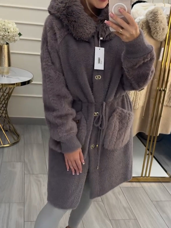 Women Fur Collar Plush Casual Coat