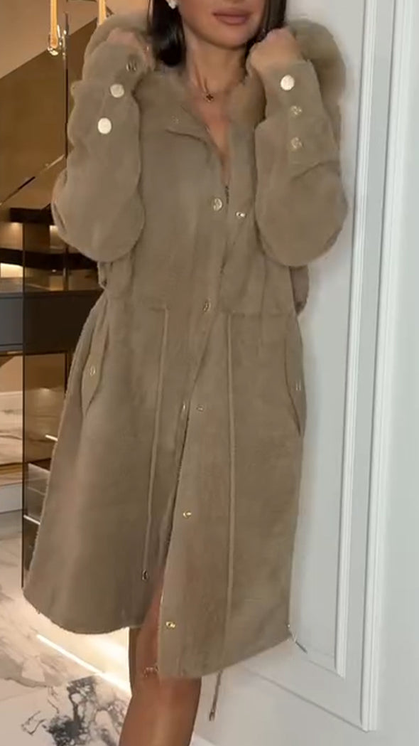 Women Plush Hooded Button-down Casual Coat