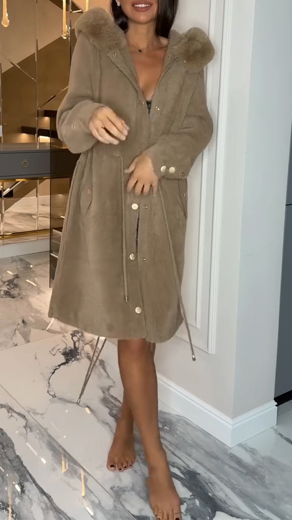 Women Plush Hooded Button-down Casual Coat