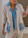 Women Lapel Knitted Patchwork Denim Casual Jacket