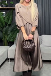 Women Casual Glossy Dress + Crossover Cape Coat Suit