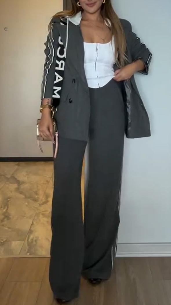 Women Lapel Hooded Jacket + Pants Temperament Commuter Suit