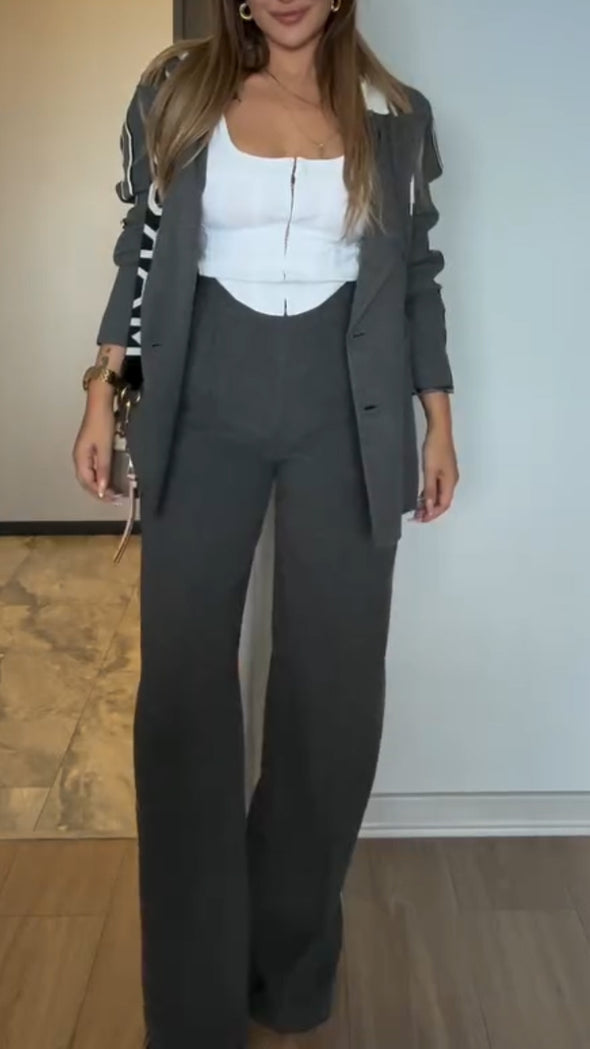 Women Lapel Hooded Jacket + Pants Temperament Commuter Suit