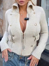 Women Lapel Knitted Double-breasted Casual Coat