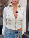 Women Lapel Knitted Double-breasted Casual Coat