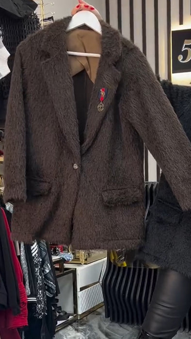 Women Lapel Plush Casual Coat