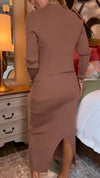Women Round Neck Solid Color Knitted Casual Suit