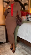 Women Round Neck Solid Color Knitted Casual Suit