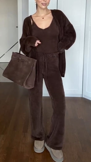 Women Solid Color Casual Three-piece Suit