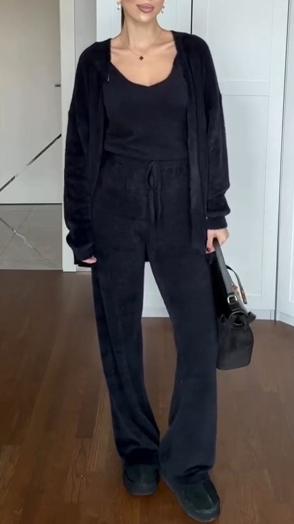 Women Solid Color Casual Three-piece Suit