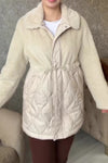 Women Casual Plush Paneled Waist Drawstring Jacket