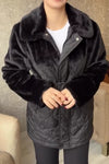 Women Casual Plush Paneled Waist Drawstring Jacket