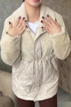 Women Casual Plush Paneled Waist Drawstring Jacket
