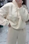 Women Casual Turtleneck Metal Zipper Half-Placket Pullover Plush Sweatshirt + Pants Suit