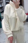 Women Casual Turtleneck Metal Zipper Half-Placket Pullover Plush Sweatshirt + Pants Suit