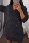 Women Elegant Shiny Loose Sweater + Skirt Suit