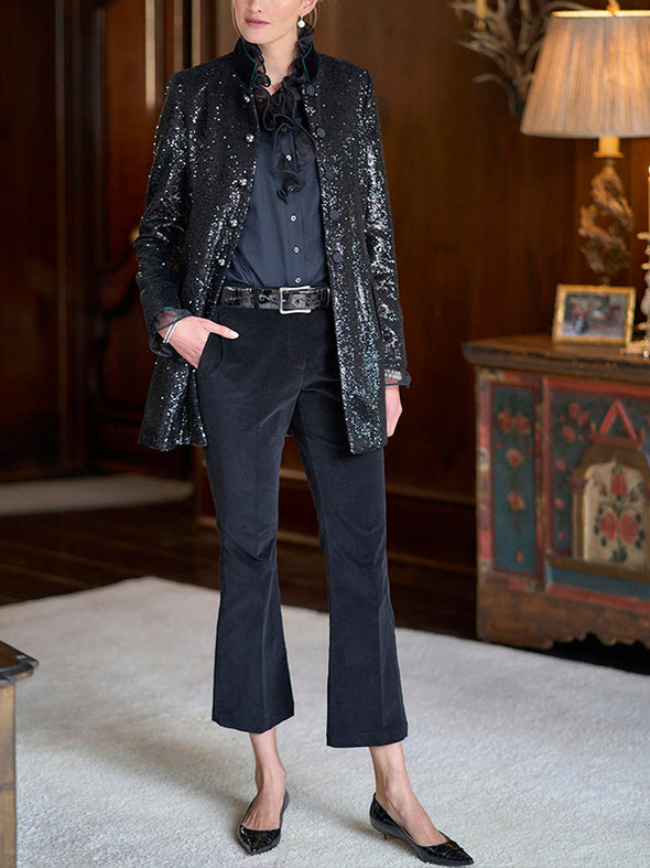 Women Stand Collar Sequined Temperament Commuter Jacket