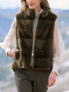 Women Stand Collar Zipper Casual Plush Vest