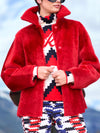 Women Lapel Solid Color Casual Plush Jacket