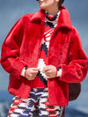 Women Lapel Solid Color Casual Plush Jacket