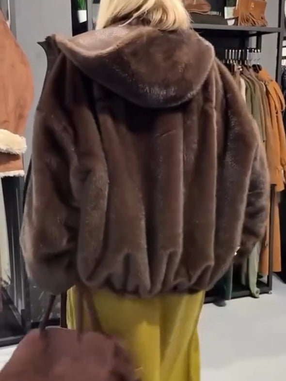 Women Hooded Plush Casual Coat