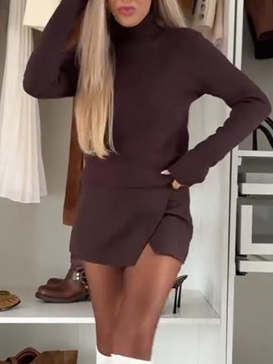 Women High Collar Solid Color Knitted Sweater