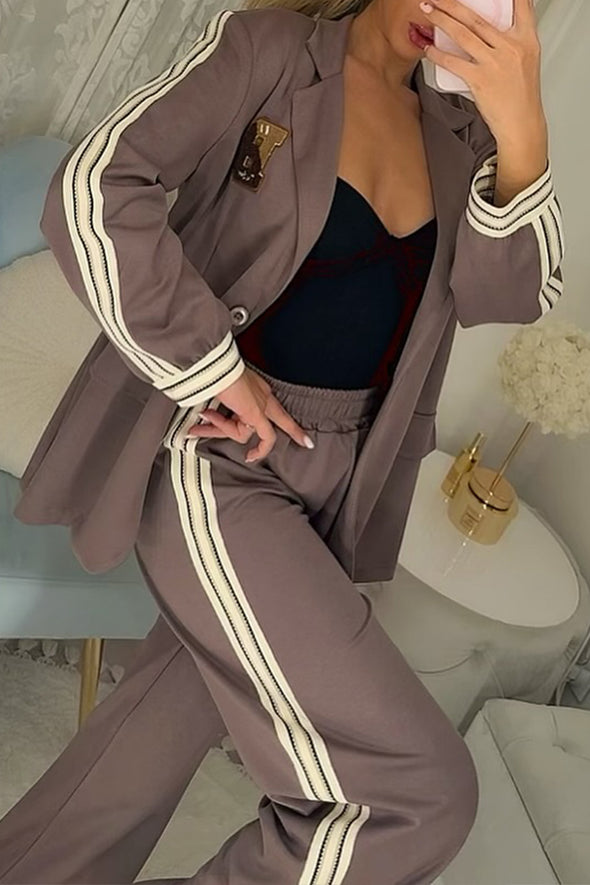 Women Lapel Vertical Stripe Temperament Commuter Suit