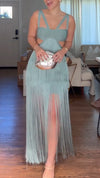Women Suspender Hollow Stitching Tassel Solid Color Elegant Temperament Evening Party Dress
